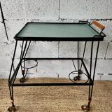 Black lacquered metal and glass serving table