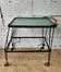 Black lacquered metal and glass serving table