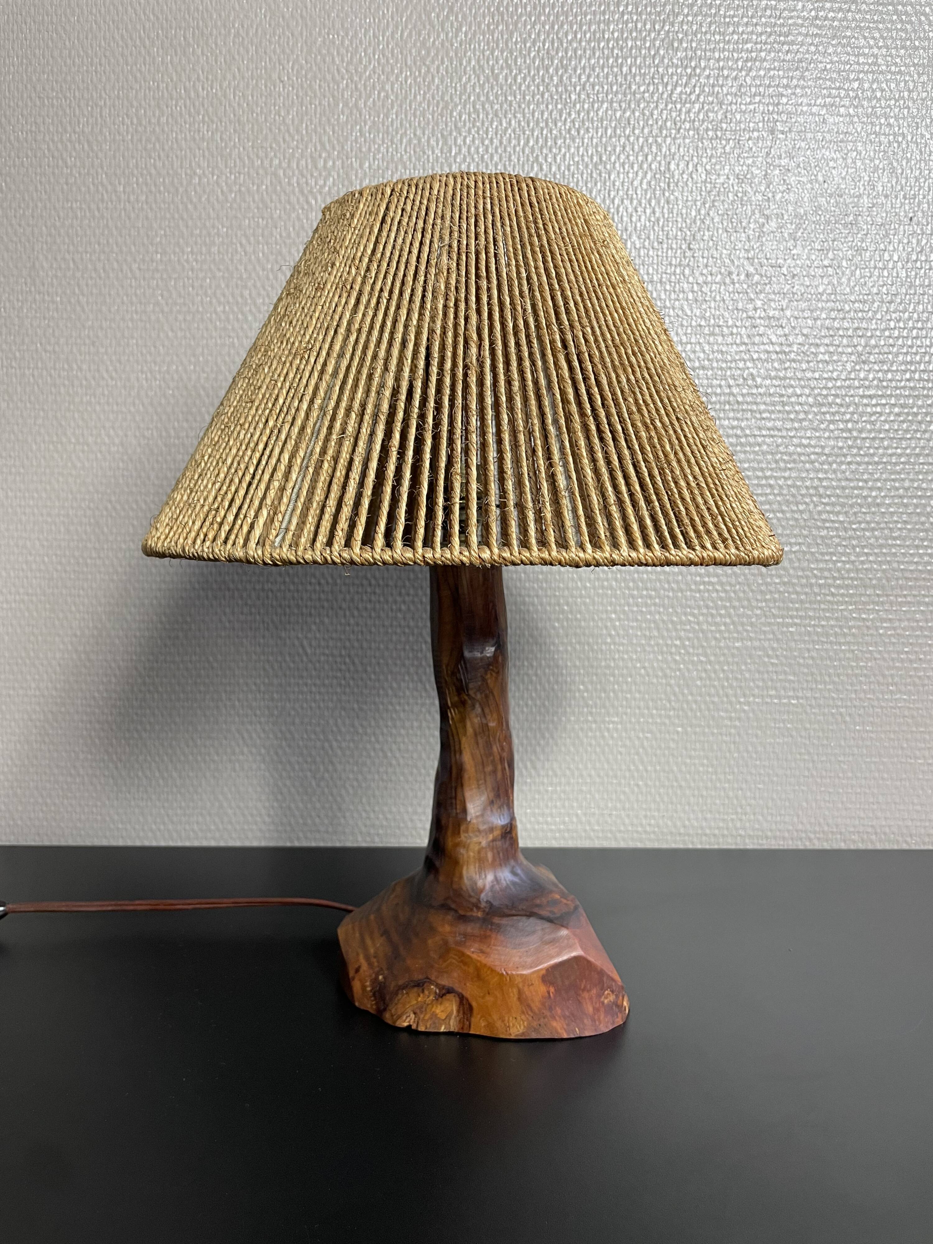 Wooden lamp by Olivier 70s