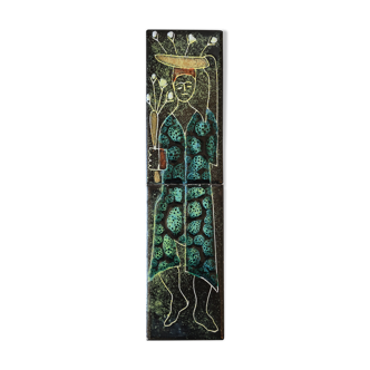 Ceramic tile plate enamelled woman with flowers