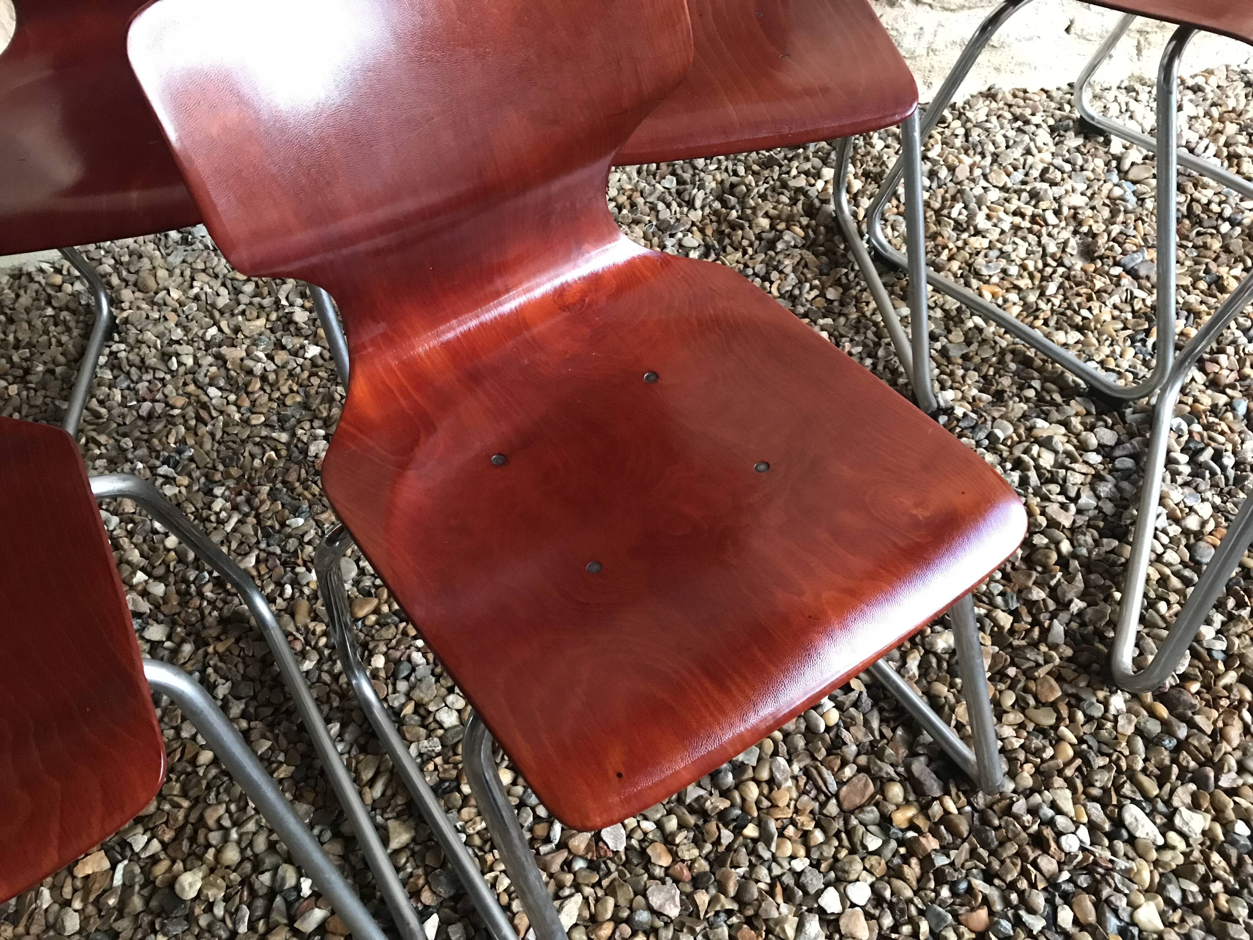 Set of 6 vintage Pagholz Flötotto stackable chairs in Pagwood