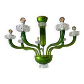 Lustre en verre de Murano vert et bobèches transparentes Rostrato de Simoen