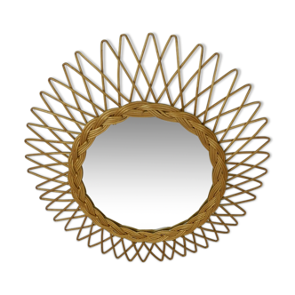 Miroir soleil en rotin 23x23cm