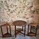 Vintage oak nesting tables set, round coffee table from the 1960s with two integrated side tables.