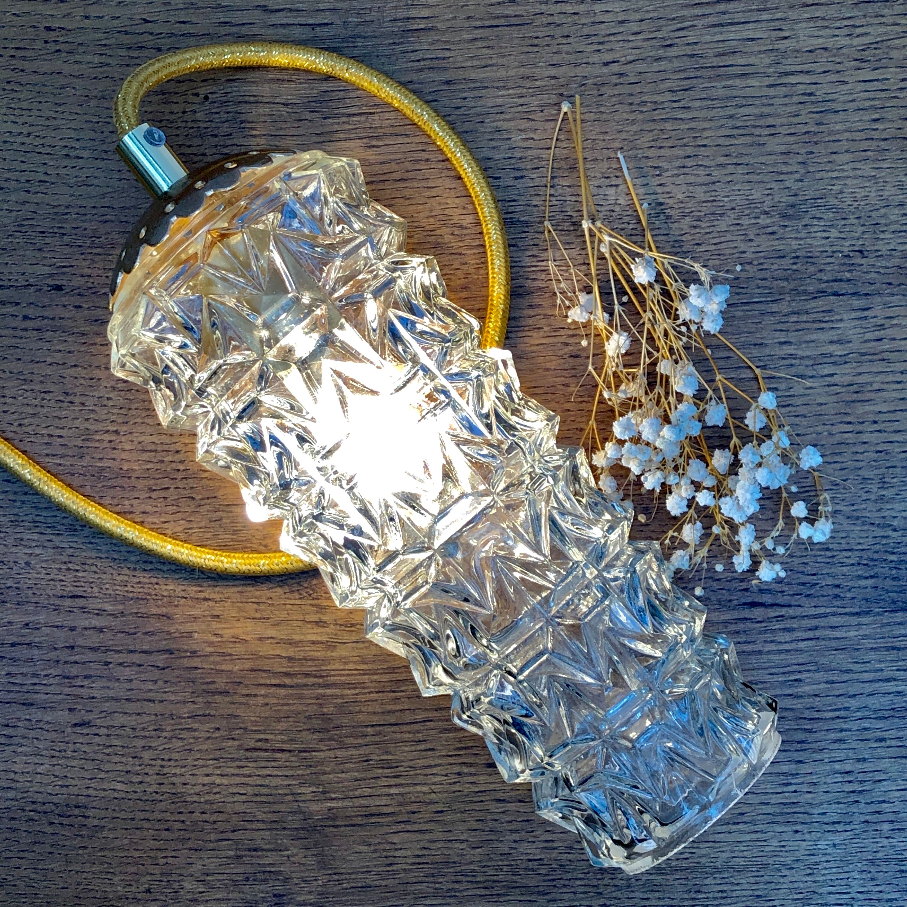 Vintage moulded glass tulip hanging lamp