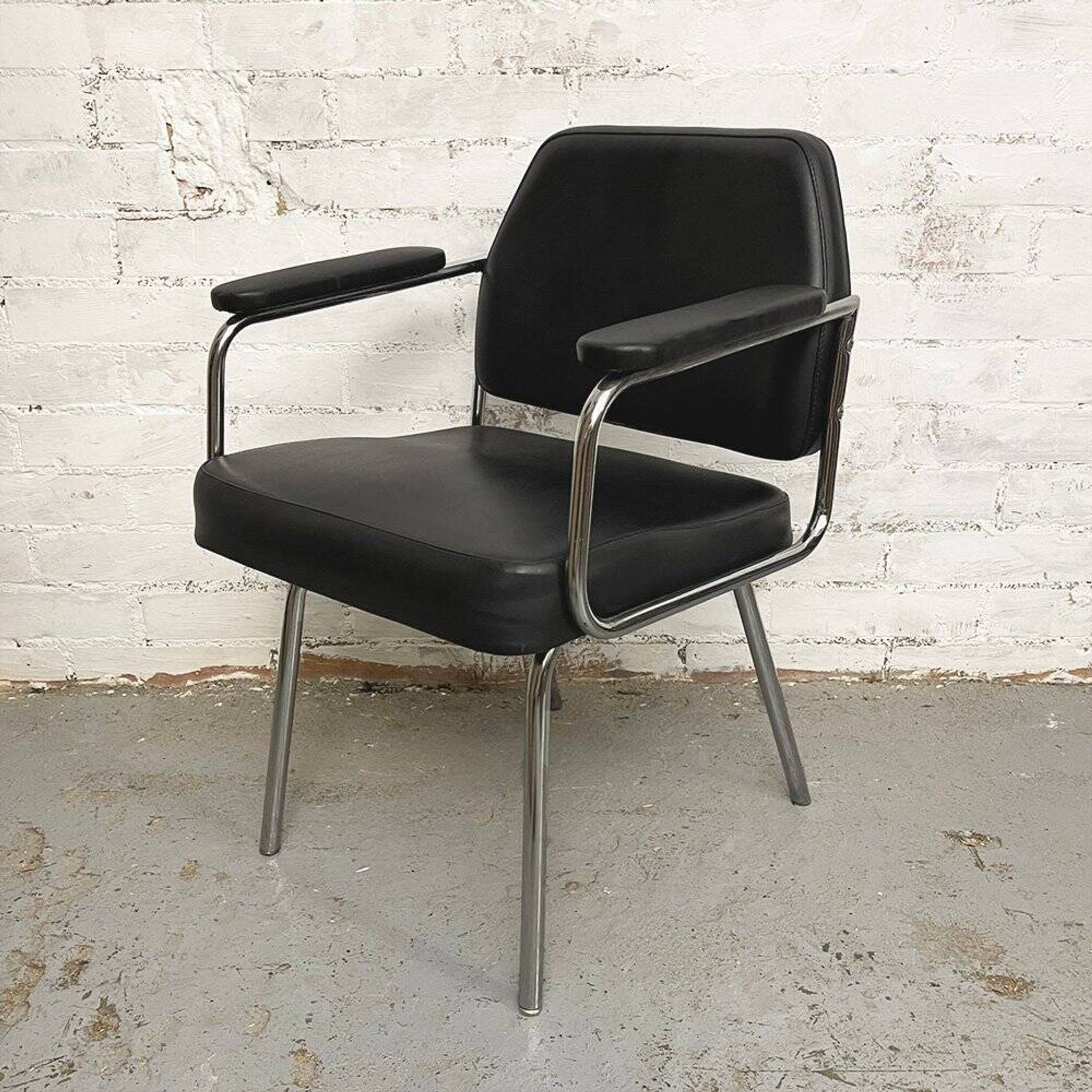 Space Age Black Leather Armchair, 1970s