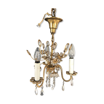 Chandelier 3 arms in brass and glass