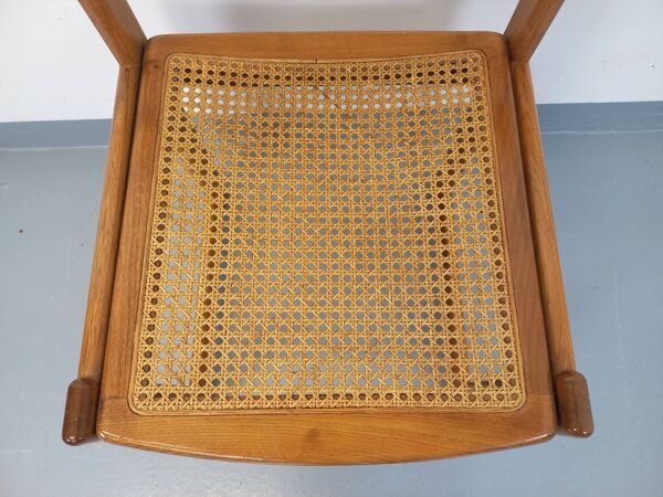 Chaise traîneau vintage en bois de hêtre et cannage des années 70 80
