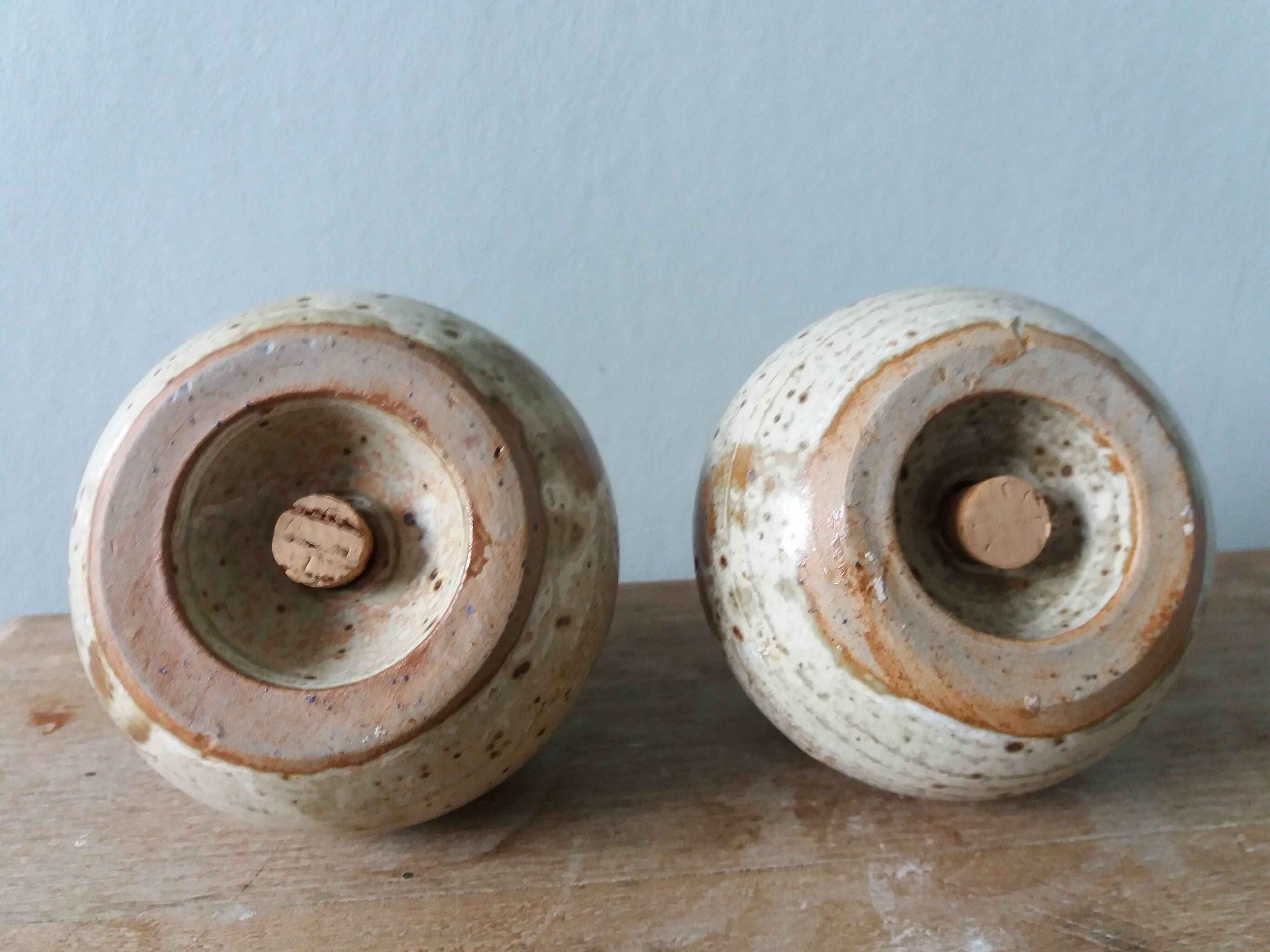 Salt and pepper shaker in Puisaye stoneware by Jean Pierre Prud'homme