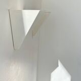 Pair of vintage geometric wall lights, white lacquered metal, France 1970