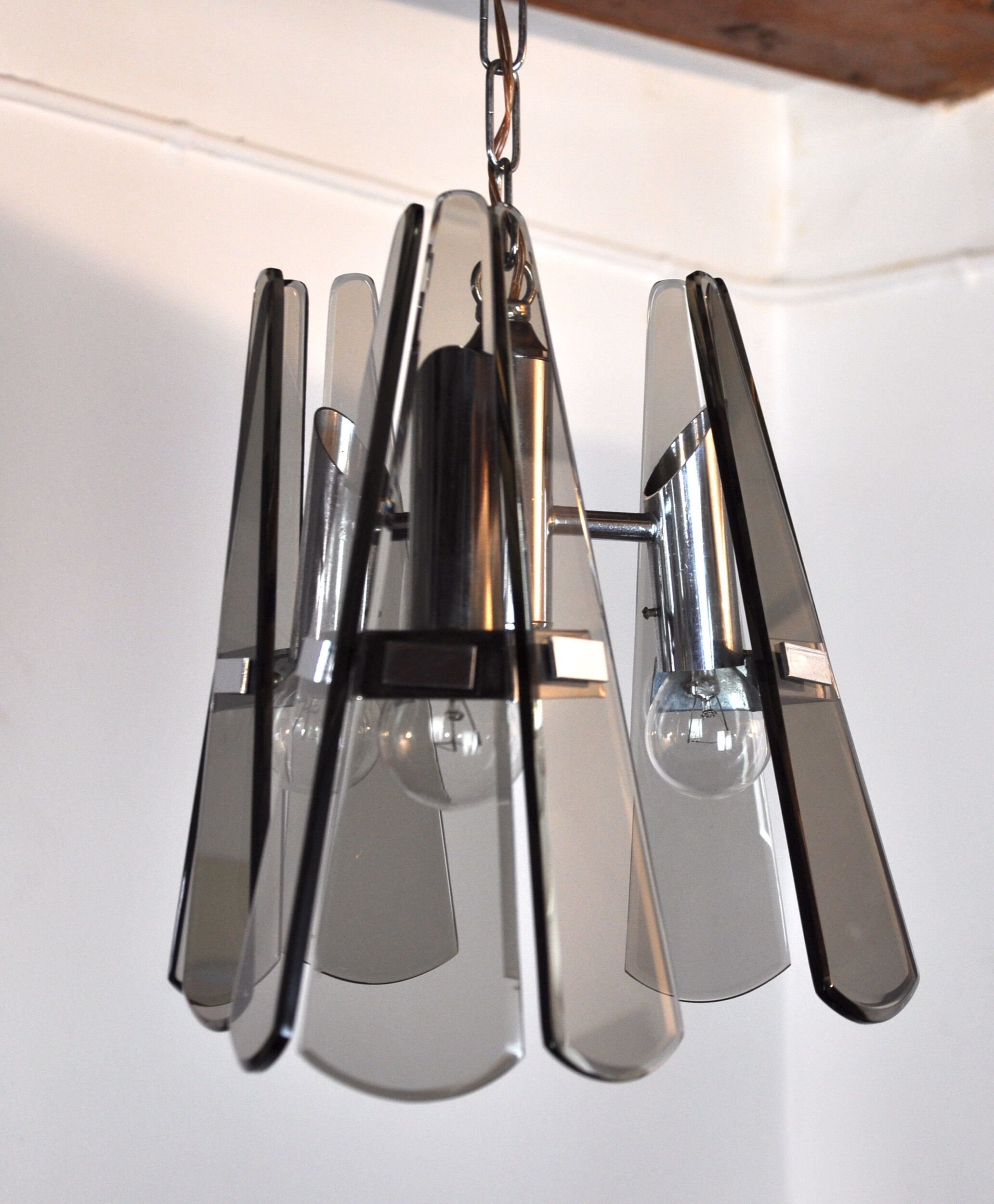 Veca chandelier, 3 arms, black Murano glass, Italy, 1970