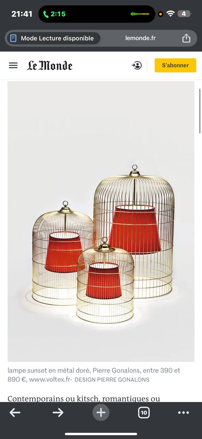 sunset lamp in gold metal, Pierre Gonalons.