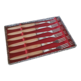 Set of 6 fonted dessert forks in horn