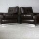 Pair of armchairs brown leather base stainless steel, France, circa 1970