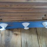 Coat rack wood paint blue patinated 3 hooks metal
