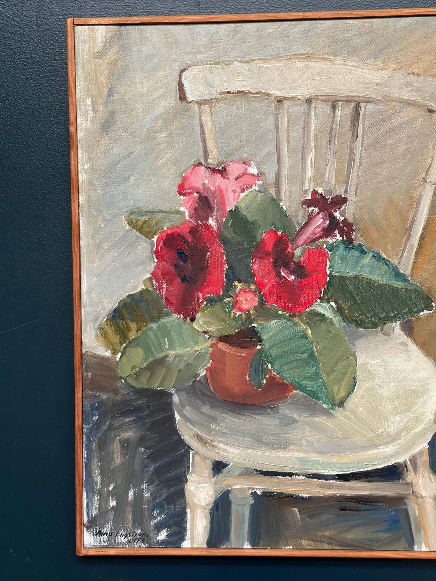 Huile sur toile originale suédoise – “Gloxinée” par Aina Engström