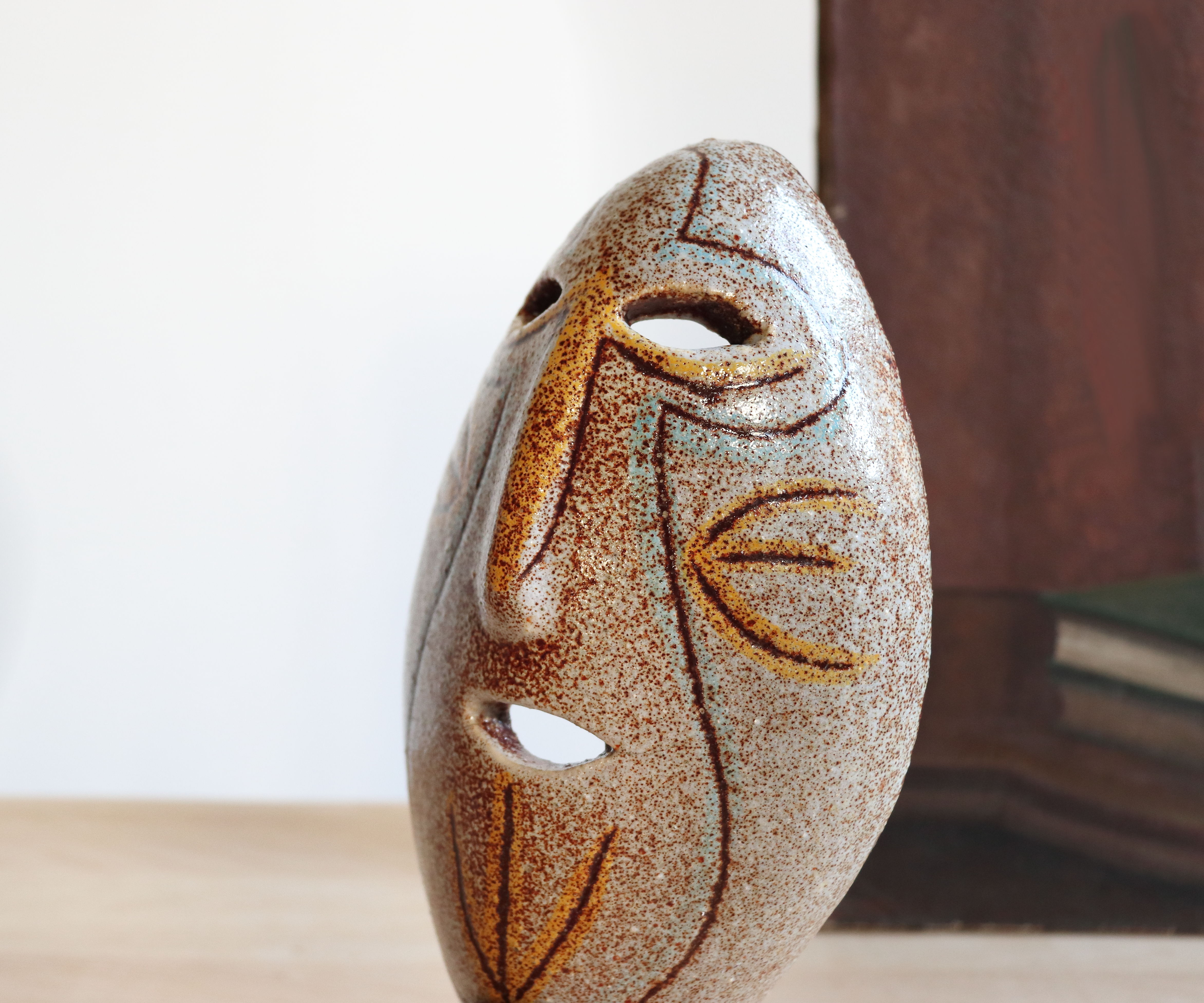 Ceramic wall mask Mayan mask from Accolay, 60s