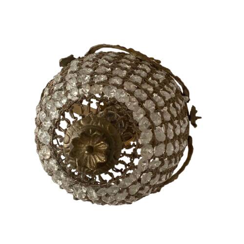 Brass basket chandelier with Louis XVI style pendants.