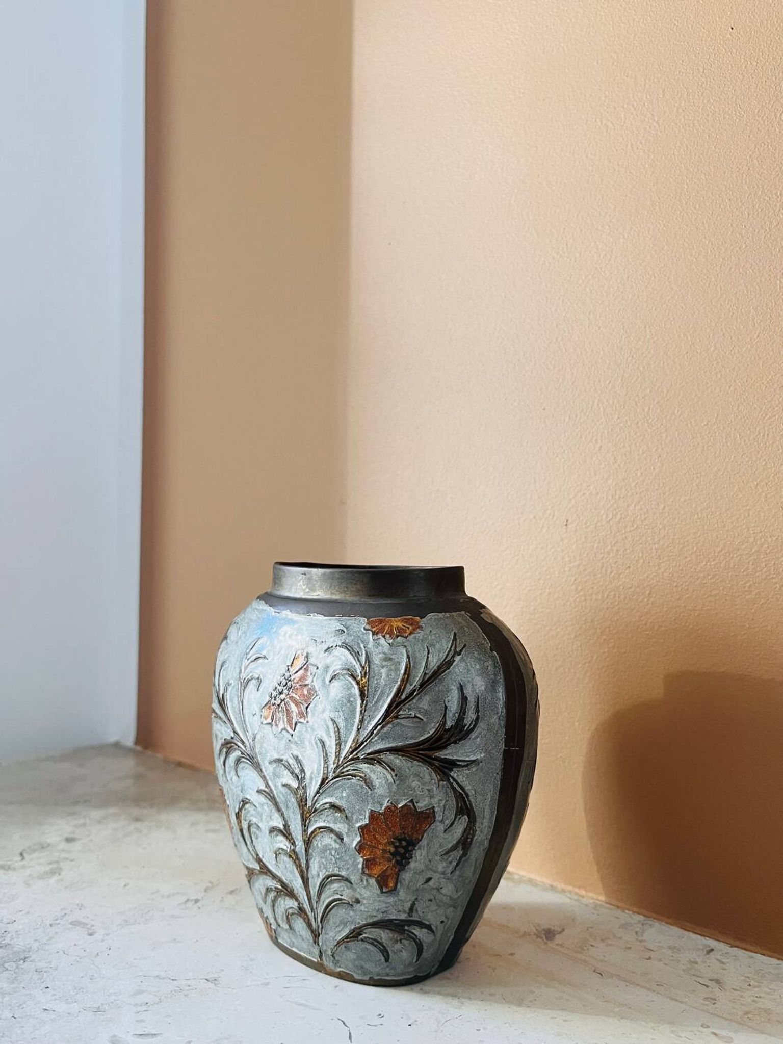 Vintage enamelled brass vase
