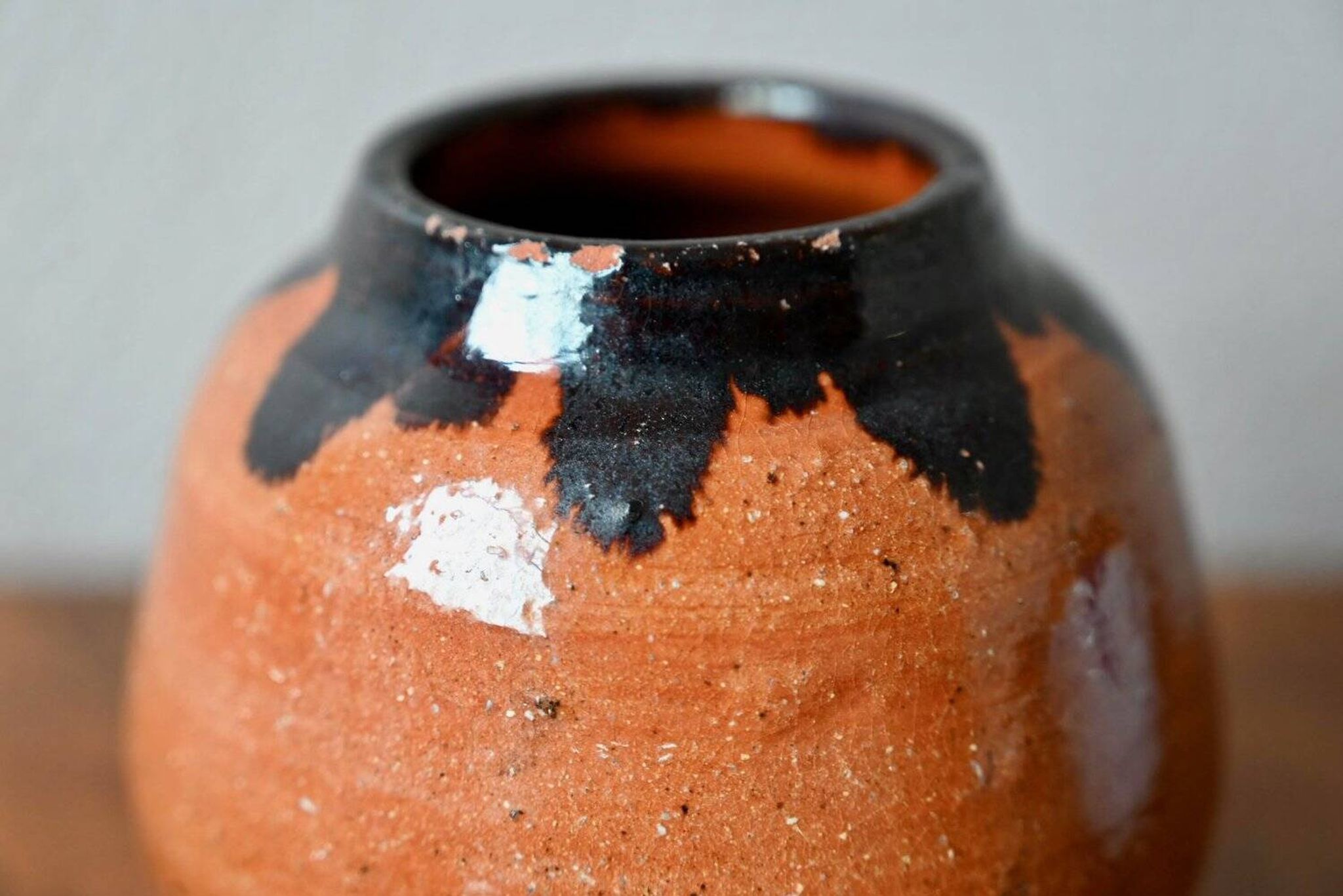 Set of three ethnic glazed terracotta ball vases from the 1970s.