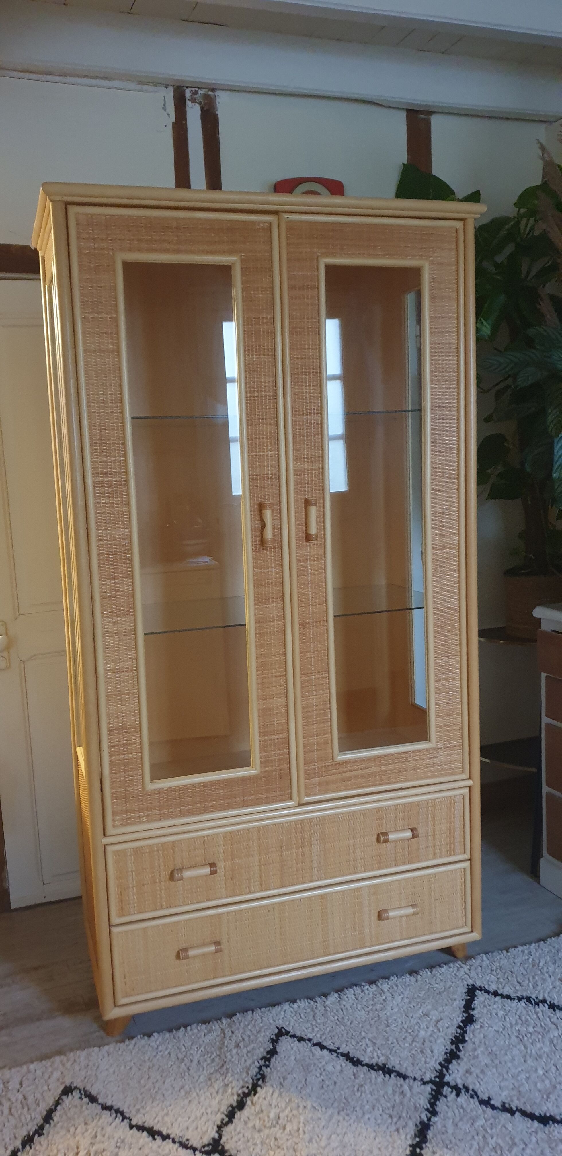 Rattan glass cabinet