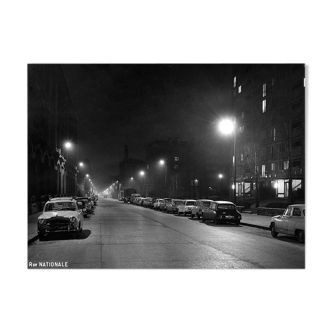 Photographic print framed Paris in 1965 rue NAtionale at night (Paris 13th)