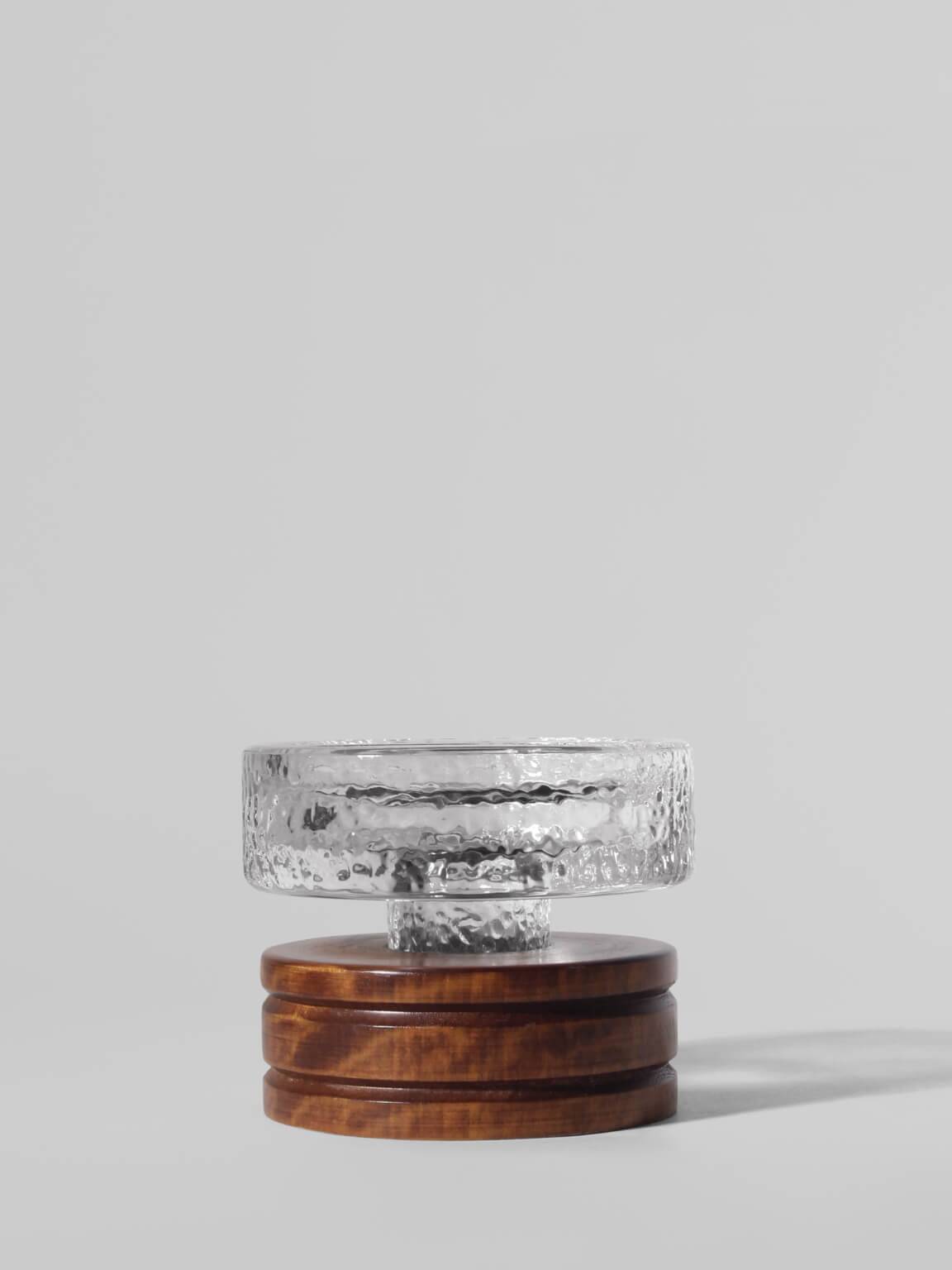 Harry N. Boström Crystal Glass And Wood Candle Holder, For BO Ström, 1960s