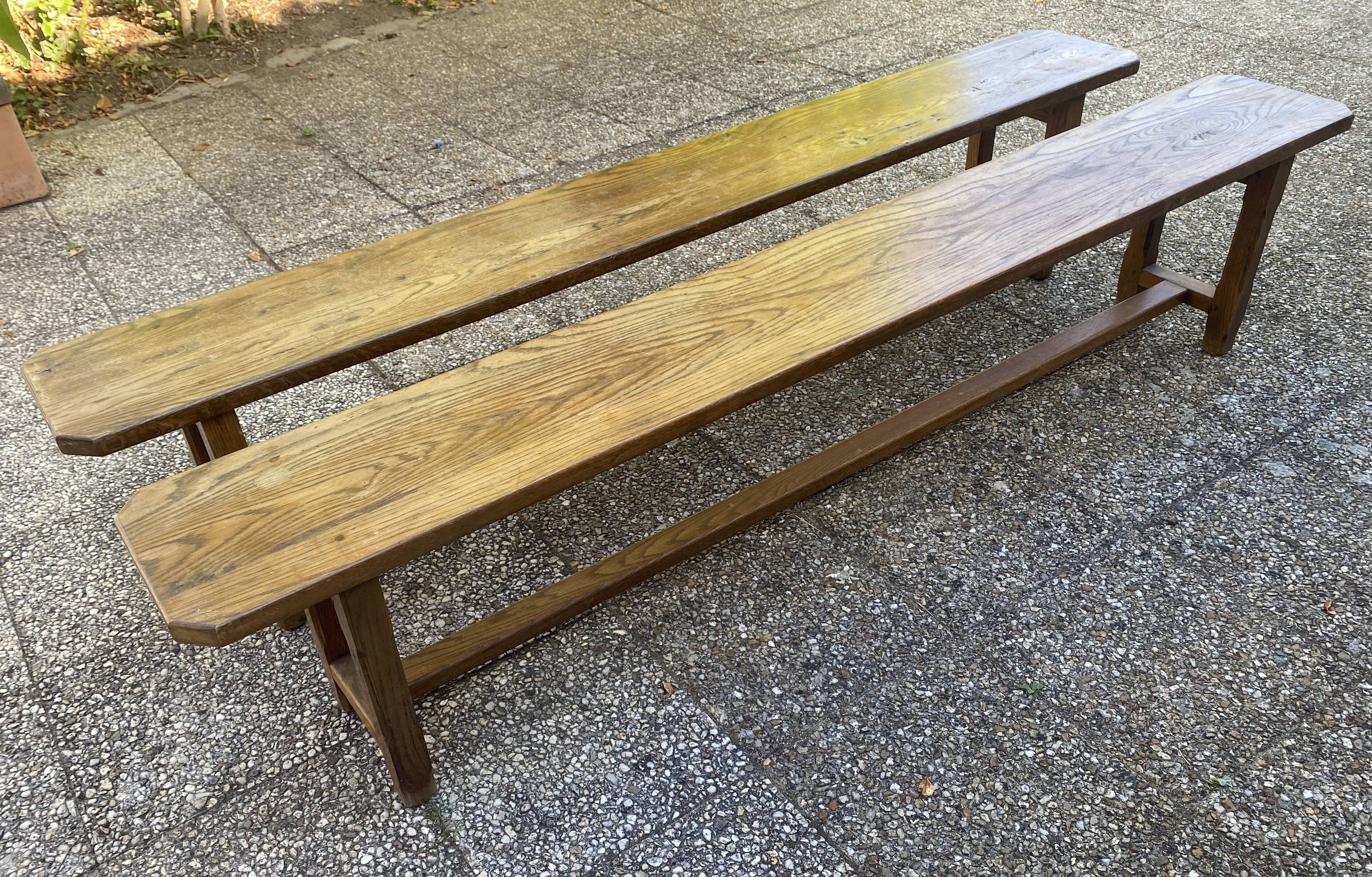 Solid oak farmhouse bench 220cm for rustic farmhouse table 1950