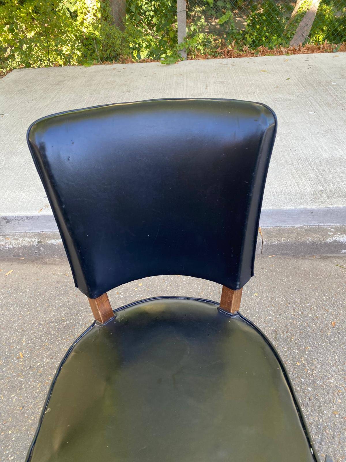 Vintage Art Deco Chair / 1950s – Wood & Black Faux Leather