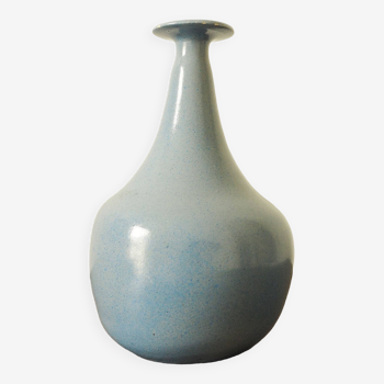 Soliflore artisanal en céramique bleue signée JS