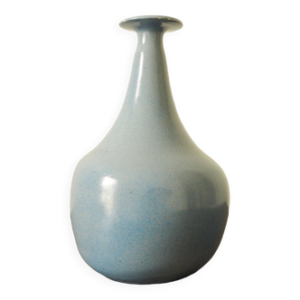Soliflore artisanal en céramique bleue signée JS