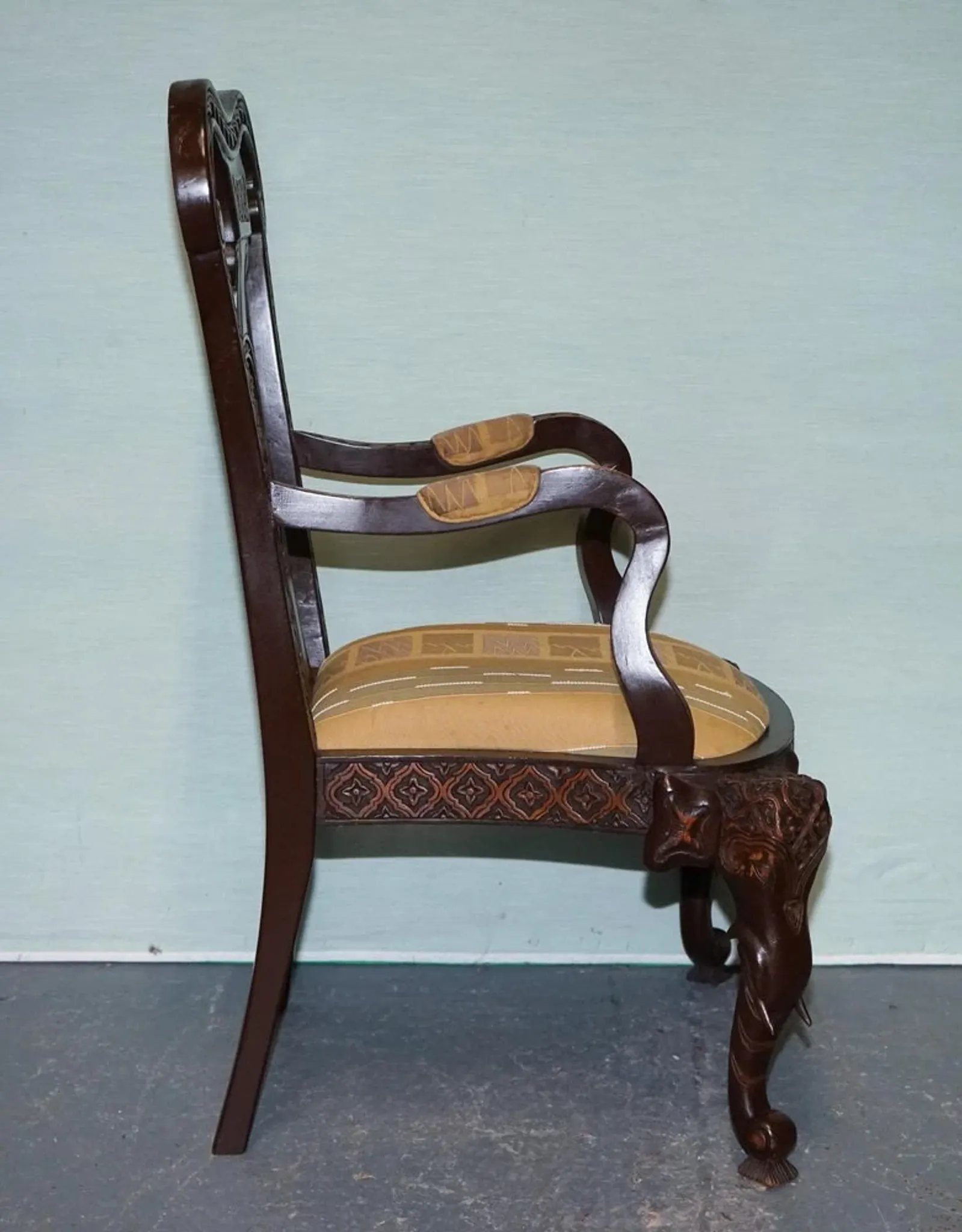 Heavily Carved Anglo-Indian Wooden Armchair