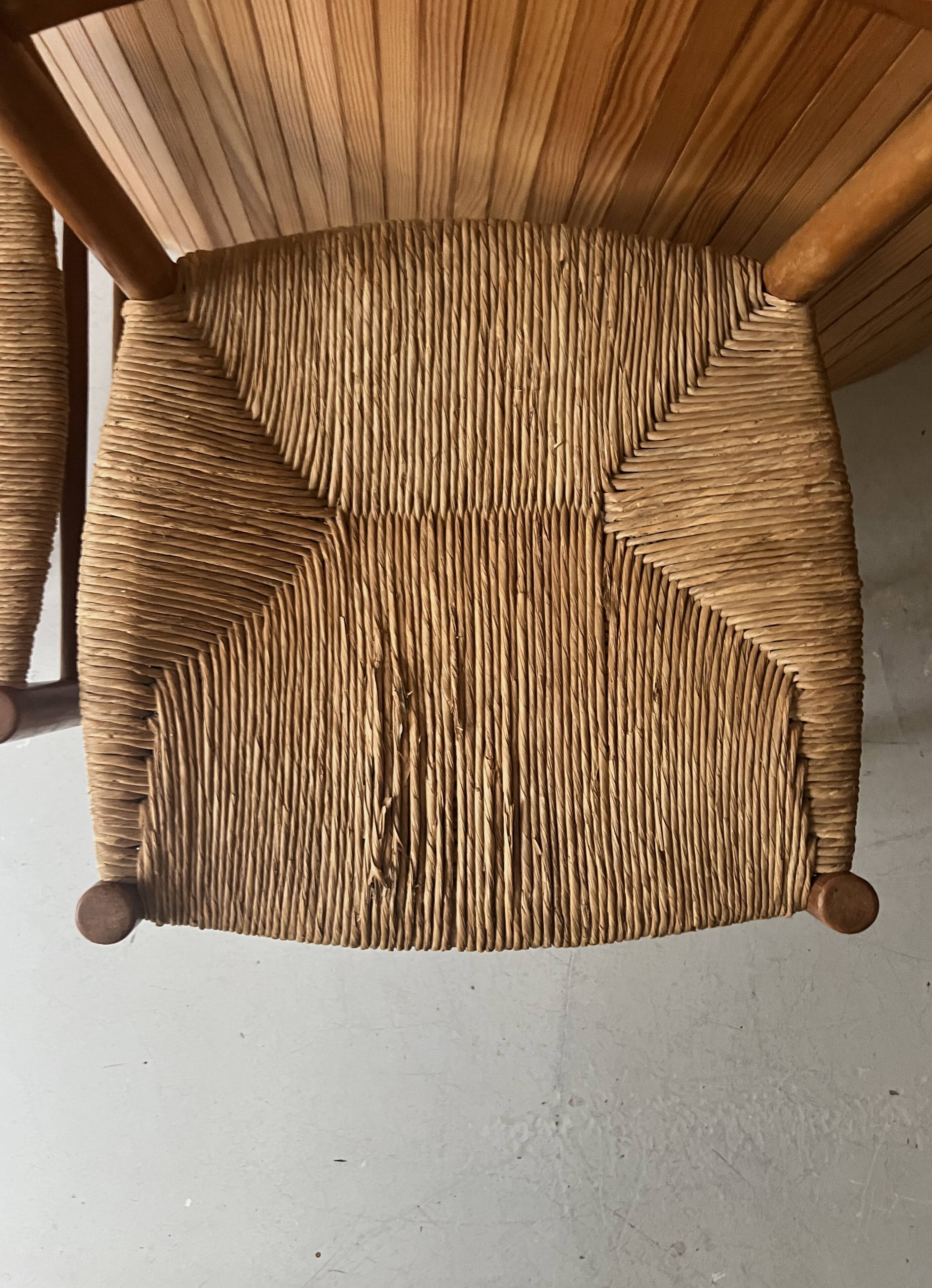 Set of 2 Italian chairs in wood and straw, Gio Ponti style 1950