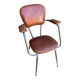 Antique Chrome Metal Armchair + Crocodile Brown Leatherette Seat & Back #C5