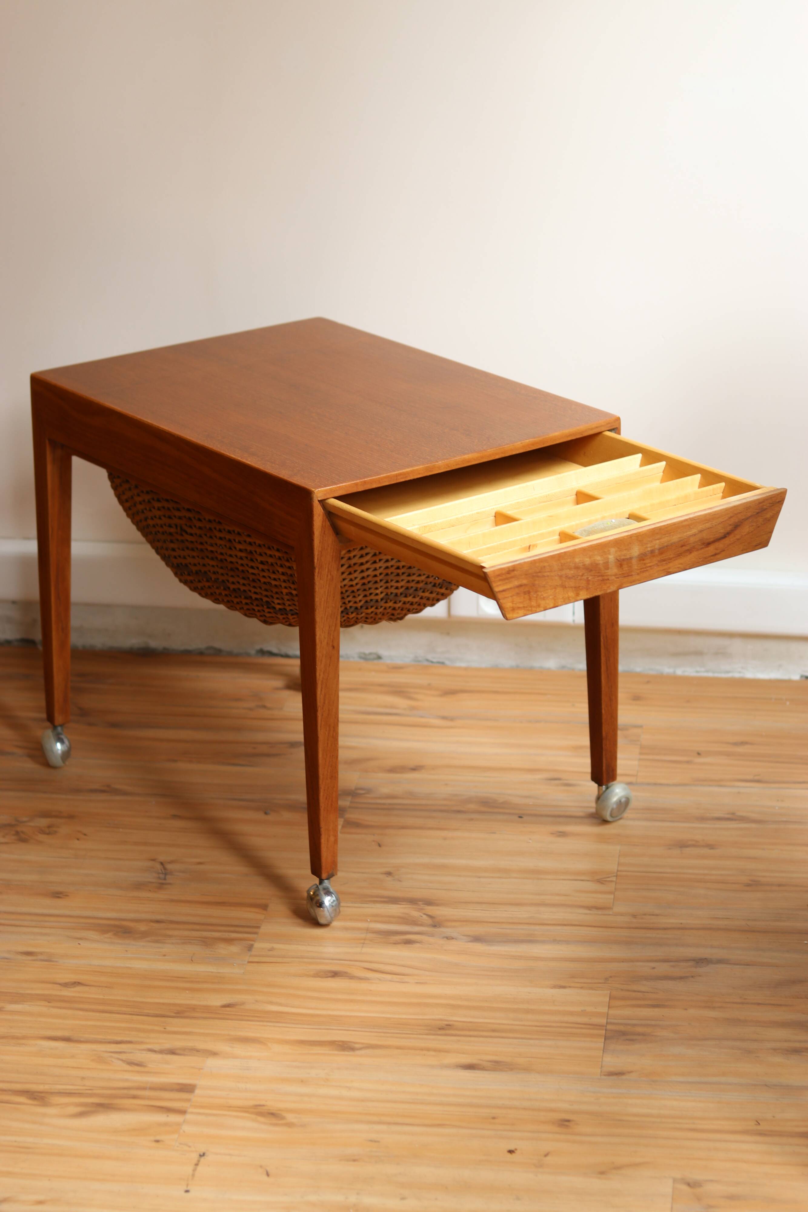 Meuble de couture teck et osier, Severin Hansen, 1950