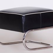 Black Leather Footstool from Slezák, Czechia, 1930s