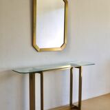 Modernist brass and glass console table & mirror. 1970s