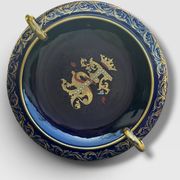 Grande coupe / centre de table bleu de Sèvres et or faïence de Tours signée