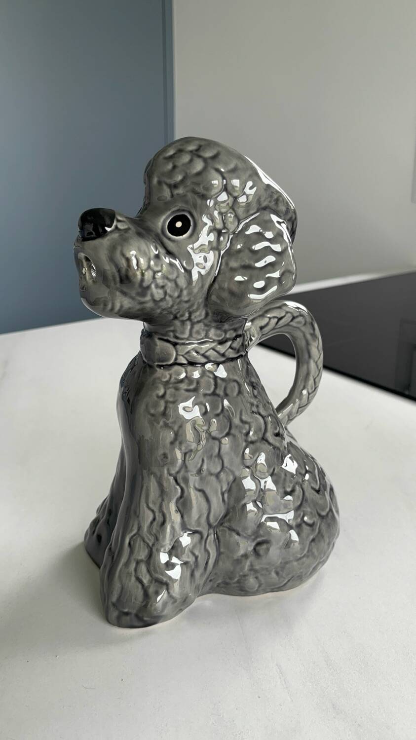 Vintage grey poodle-shaped pitcher – Zoomorphic ceramic carafe