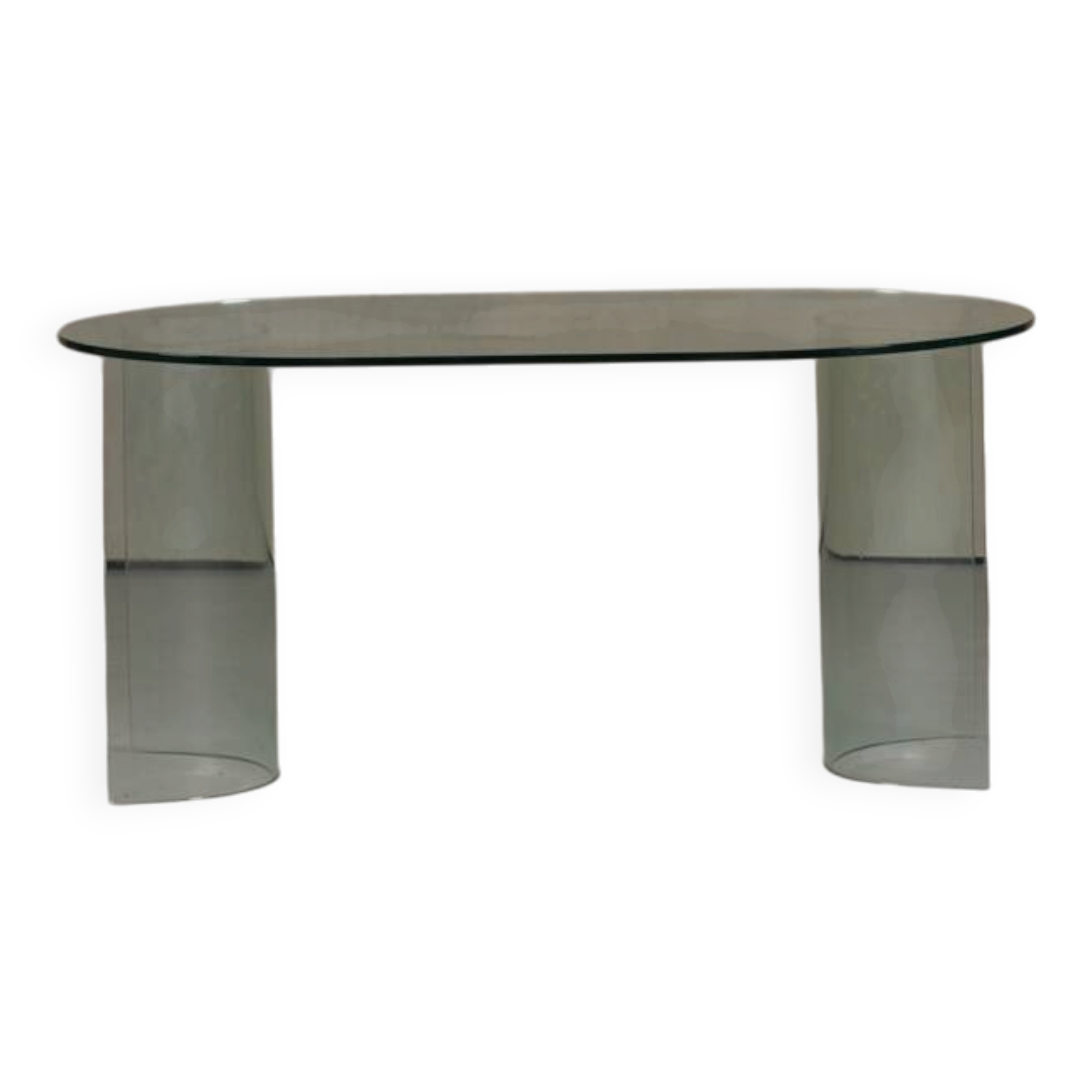 Vintage oval tempered glass dining table by Fiam, Italy 1980s