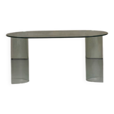 Vintage oval tempered glass dining table by Fiam, Italy 1980s