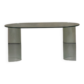 Vintage oval tempered glass dining table by Fiam, Italy 1980s