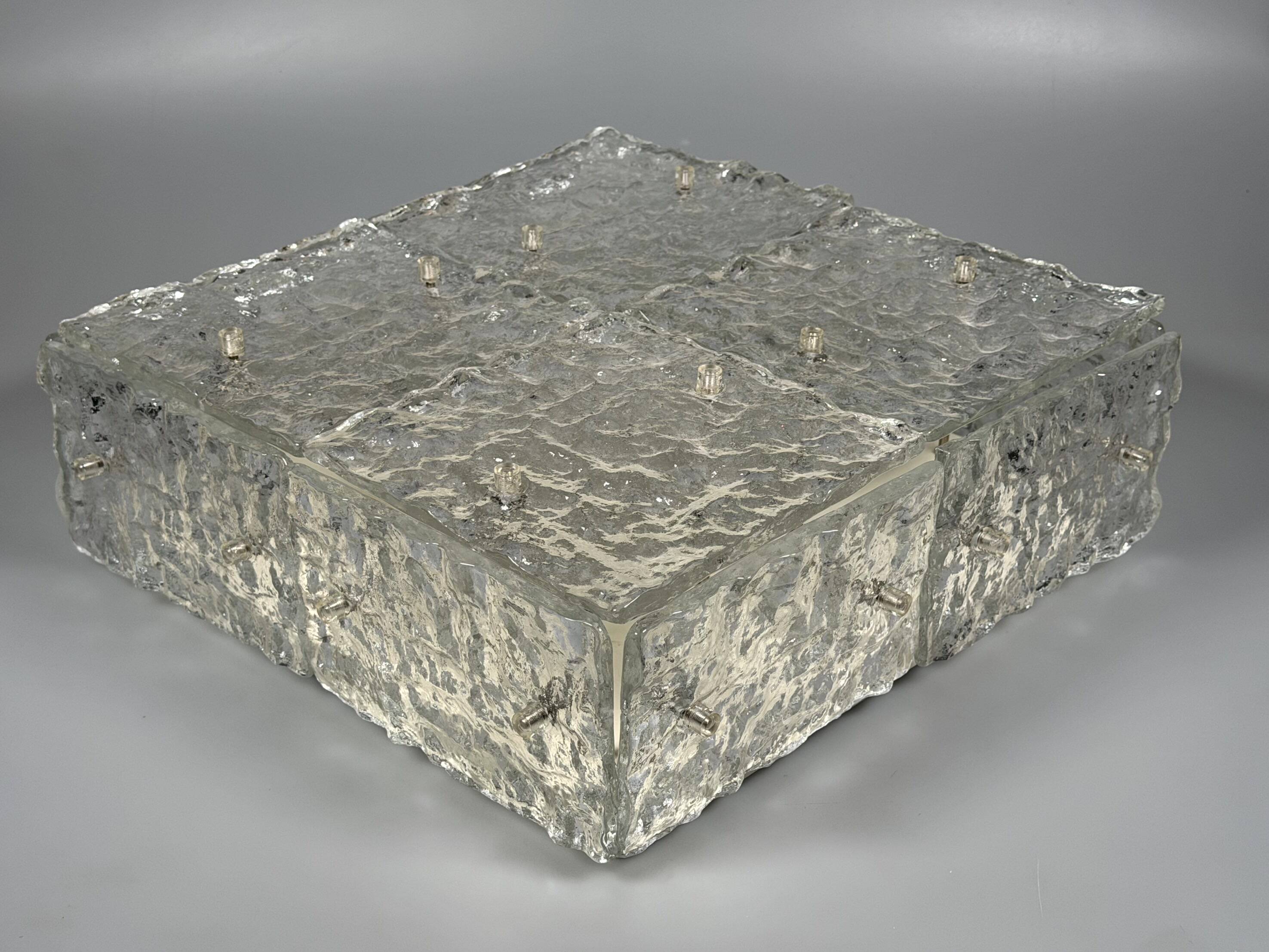 1960s 1970s Ice Glass Flush Mount Plafoniere by Kalmar Franken KG Austria