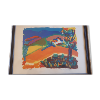 Lithograph Pierre Ambrogiani Landscape of Provence