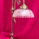 large 1900 brass lamp and cut and opaque glass lampshade, 53x25 original elec,