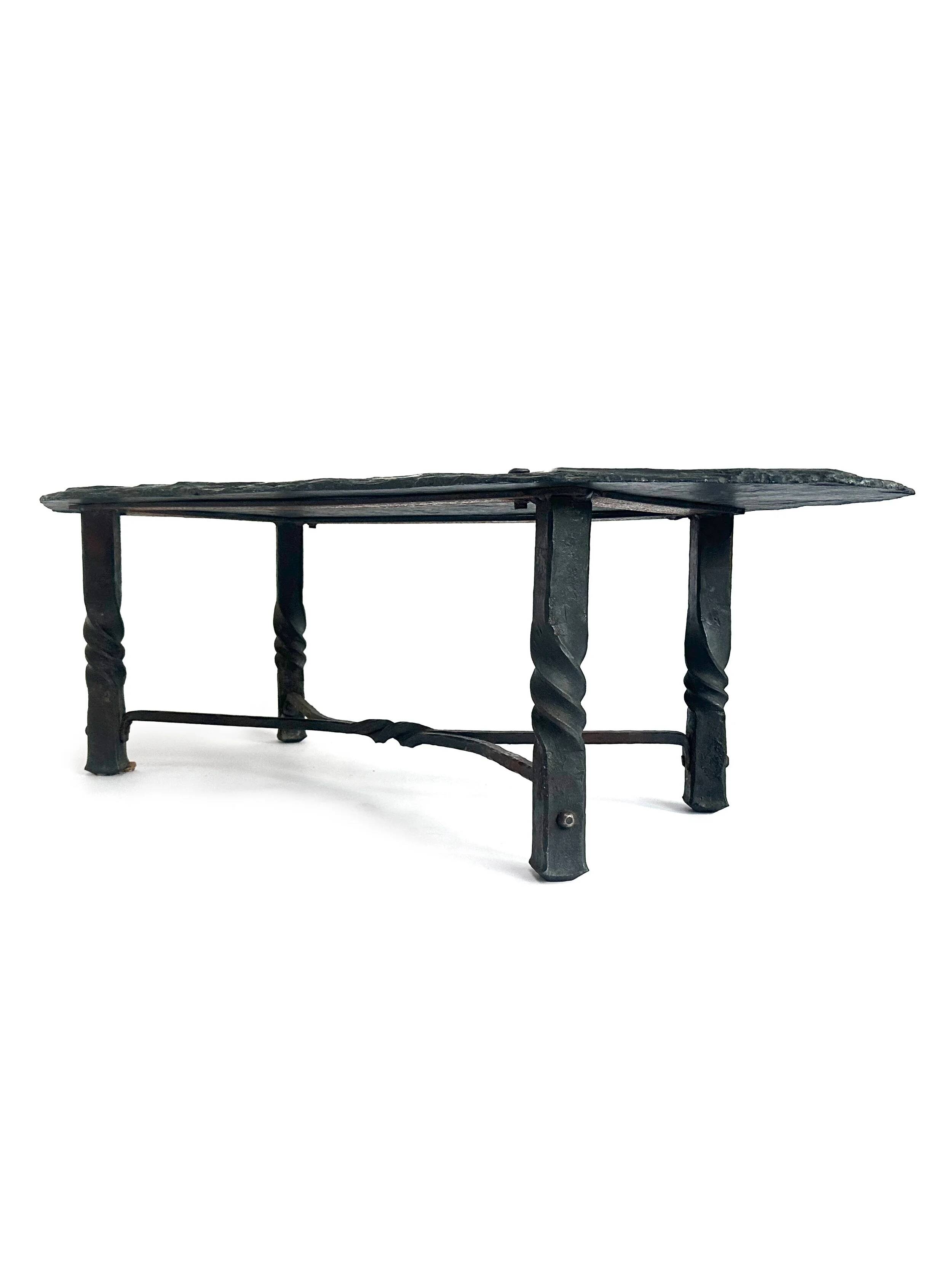 French wrought iron and slate coffee table