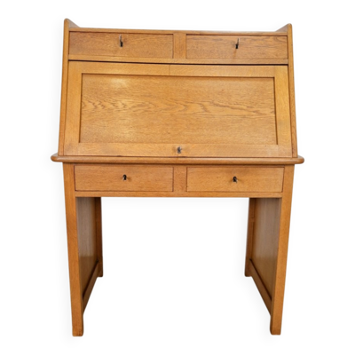 Secrétaire Art Déco Arts & Crafts en chêne naturel, années 1930