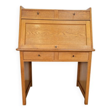 Secrétaire Art Déco Arts & Crafts en chêne naturel, années 1930
