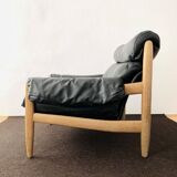 Danish Oak and Leather Lounge Chair with Ottoman