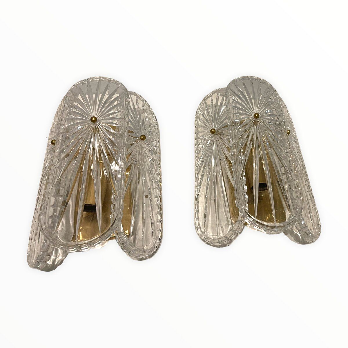 Mid-Century Crystal Sconces, Set of 2